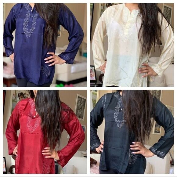 OM India 100% silk kurtis kurtas top blouse - Picture 4 of 8